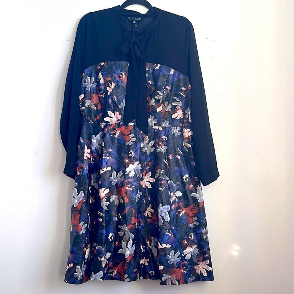 Eloquii floral print faux leather long sleeve plus size dress sz 18